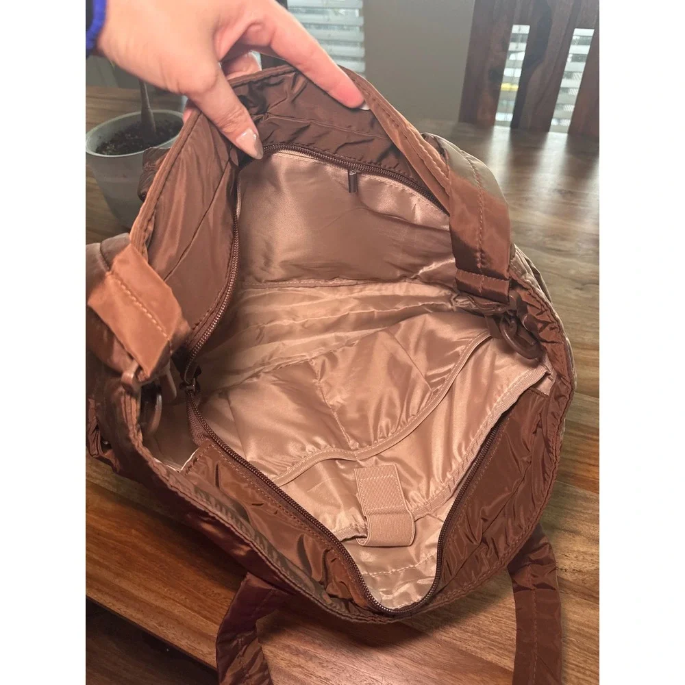 Bagsmart Zora Puffer Tote Bag Brown Quilted Padded Shoulder Crossbody Travel New